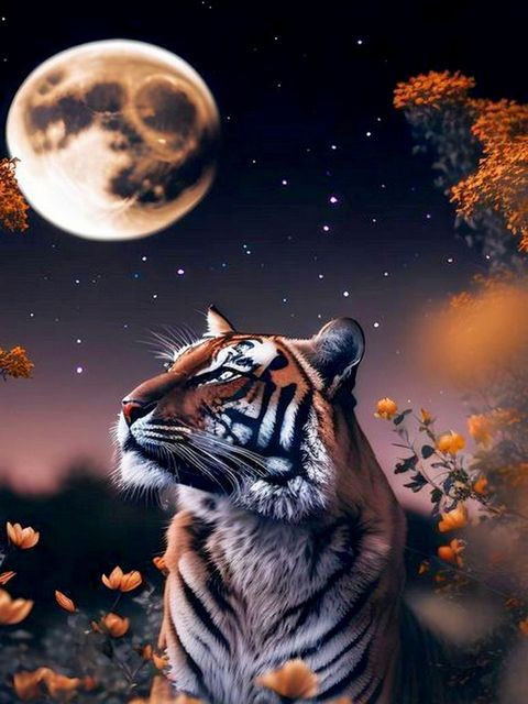 Тигр лунной ночью