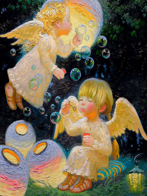 Ангелки с мыльными пузырями