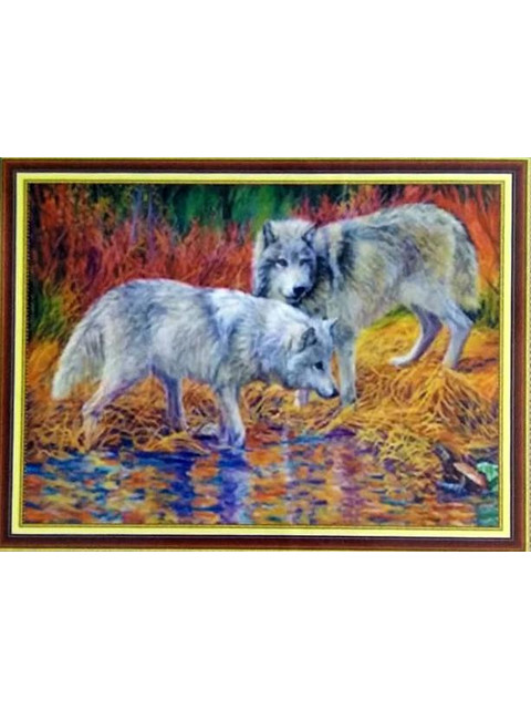 Два волка в осеннем лесу