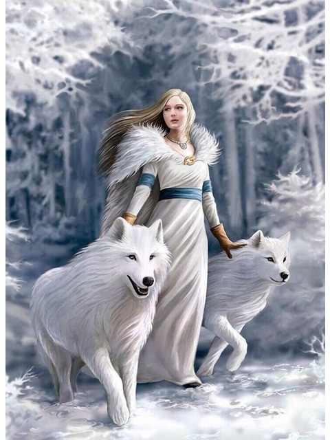 Девушка с белыми волками