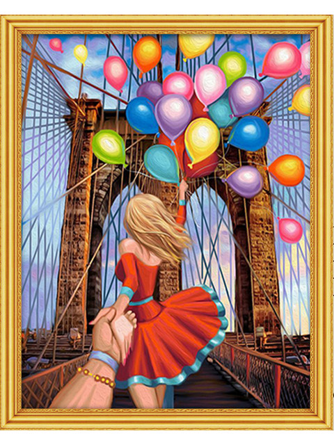 Девушка с шарами на мосту