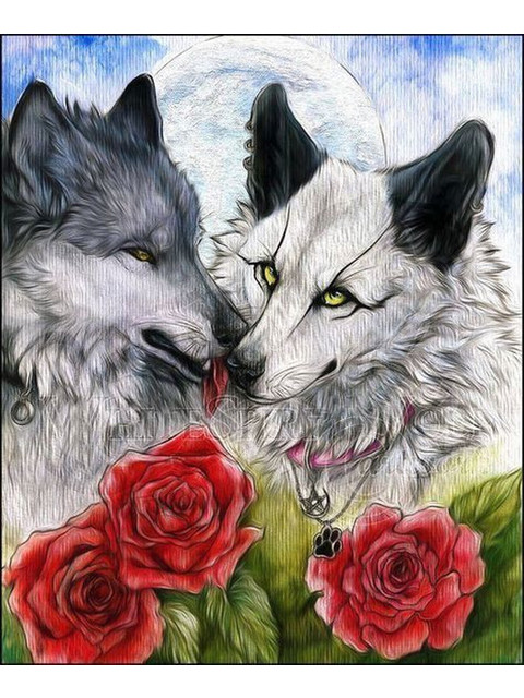 Два волка с розами